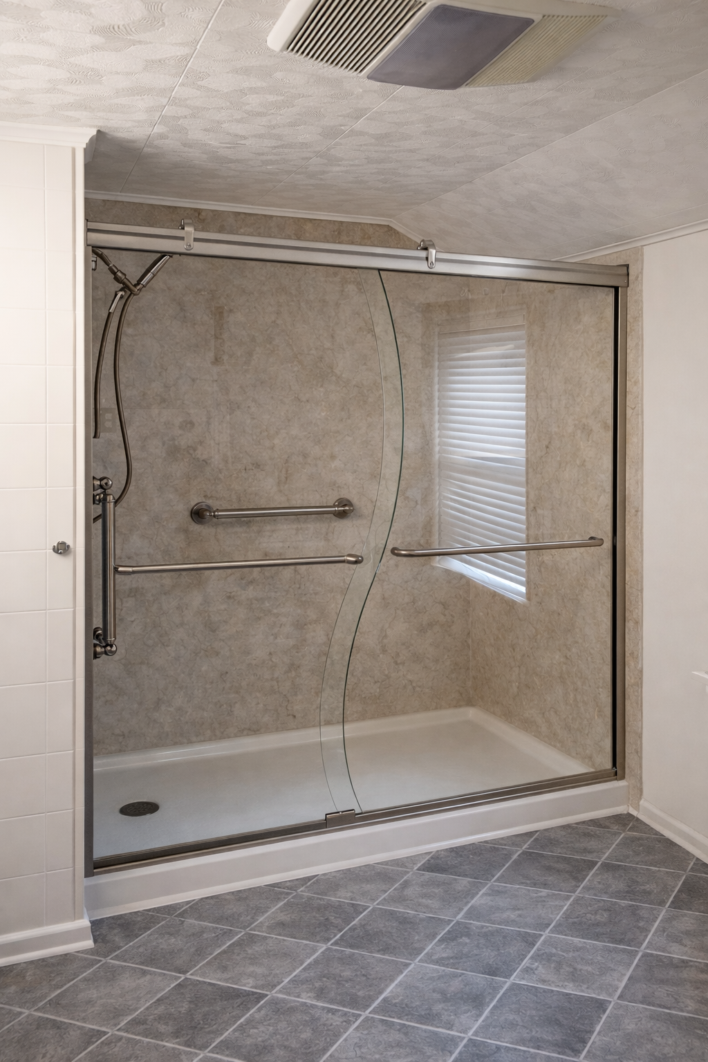 Example of a traditional tile shower remodel showing grout lines that require ongoing maintenance